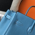 「#4144」 Hermès Lake Blue Gold Buckle Birkin Bag 30cm