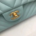 「#10224」Chanel Macaron Blue Gold Buckle 2018 Big V 25cm