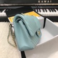「#10224」Chanel Macaron Blue Gold Buckle 2018 Big V 25cm