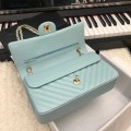 「#10224」Chanel Macaron Blue Gold Buckle 2018 Big V 25cm