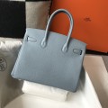 「#4146」Hermès Linen Blue Gold Buckle Birkin Bag 30cm