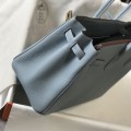 「#4146」Hermès Linen Blue Gold Buckle Birkin Bag 30cm