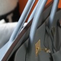 「#4146」Hermès Linen Blue Gold Buckle Birkin Bag 30cm