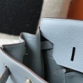 「#4146」Hermès Linen Blue Gold Buckle Birkin Bag 30cm
