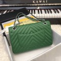 「#10231」Chanel Green Gold Buckle 2018 Big V 25cm