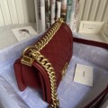 「#10232」Chanel Red Ribbed Gold Buckle Hot Mom Bag 67085 20cm