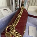 「#10232」Chanel Red Ribbed Gold Buckle Hot Mom Bag 67085 20cm