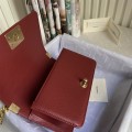 「#10232」Chanel Red Ribbed Gold Buckle Hot Mom Bag 67085 20cm