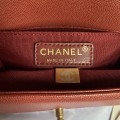 「#10232」Chanel Red Ribbed Gold Buckle Hot Mom Bag 67085 20cm