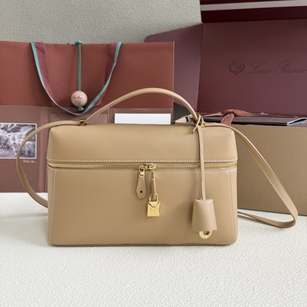 「#7148」Loro pian Extra bag L27 gold buckle - FAN4043 - 16cm*27 cm*10cm - light bamboo yellow