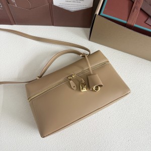 「#7148」Loro pian Extra bag L27 gold buckle - FAN4043 - 16cm*27 cm*10cm - light bamboo yellow