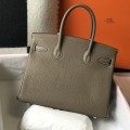 「#4148」Hermès Elephant Grey Silver Buckle Birkin Bag 30cm