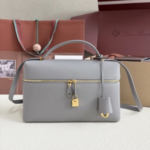 「#7149」Loro pian Extra bag L27 gold buckle - FAN4043 - 16cm*27 cm*10cm - pearl gray