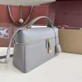 「#7149」Loro pian Extra bag L27 gold buckle - FAN4043 - 16cm*27 cm*10cm - pearl gray