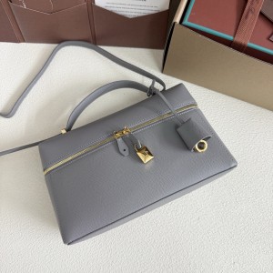 「#7149」Loro pian Extra bag L27 gold buckle - FAN4043 - 16cm*27 cm*10cm - pearl gray