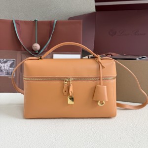「#7151」Loro pian Extra bag L27 gold buckle - FAN4043 - 16cm*27 cm*10cm - cinnamon orange