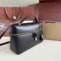 「#7152」Loro pian Extra bag L27 gold buckle - FAN4043 - 16cm*27 cm*10cm - black plain weave