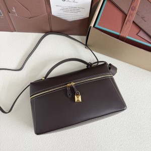 「#7153」Loro pian Extra bag L27 gold buckle - FAN4043 - 16cm*27 cm*10cm - brown