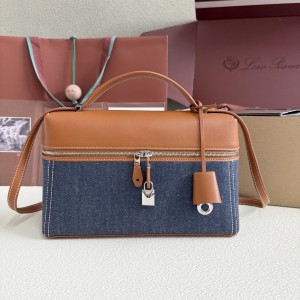 「#7156」Loro pian Extra bag L27 silver buckle - FAN4043 - 16cm*27 cm*10cm - blue denim