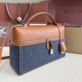 「#7156」Loro pian Extra bag L27 silver buckle - FAN4043 - 16cm*27 cm*10cm - blue denim