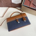 「#7156」Loro pian Extra bag L27 silver buckle - FAN4043 - 16cm*27 cm*10cm - blue denim