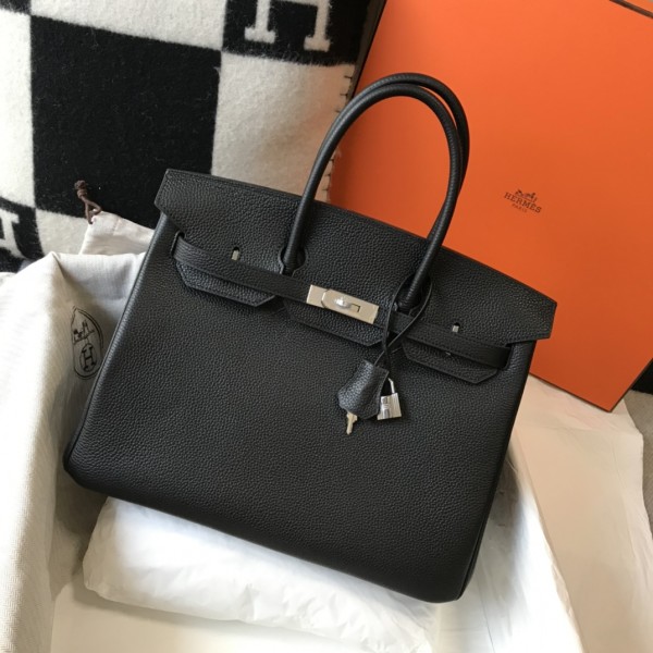 「#4150」Hermès Black Silver Buckle Birkin Bag 30cm