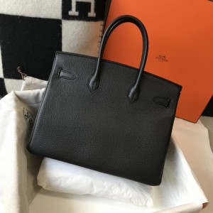 「#4150」Hermès Black Silver Buckle Birkin Bag 30cm