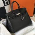 「#4150」Hermès Black Silver Buckle Birkin Bag 30cm