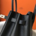 「#4150」Hermès Black Silver Buckle Birkin Bag 30cm