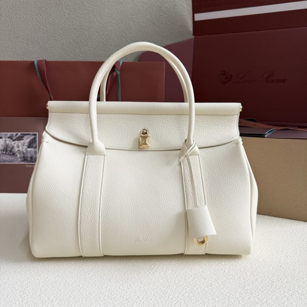 「#7160」Loro pian  Loom L32 gold buckle - FAN4043 - 33cm✖️23cm✖️18CM - Tender white