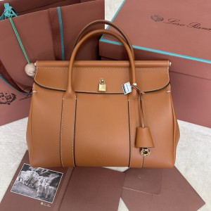 「#7177」Loro pian  Loom L32 gold buckle - FAN9610 - 33cm✖️23cm✖️18CM - brown plain weave