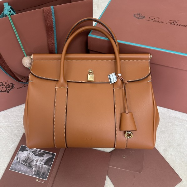 「#7177」Loro pian  Loom L32 gold buckle - FAN9610 - 33cm✖️23cm✖️18CM - brown plain weave