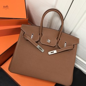 「#4152」 Hermes Golden Brown Silver Buckle Birkin Bag 30cm