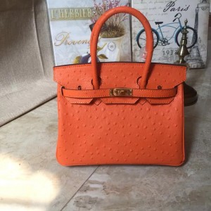 「#4153」 Hermès Orange Ostrich Gold Buckle Birkin Bag 30cm