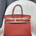 「#4154」 Hermès Red Ostrich Gold Buckle Birkin Bag 30cm