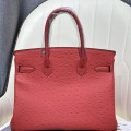 「#4154」 Hermès Red Ostrich Gold Buckle Birkin Bag 30cm