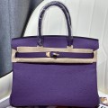 「#4156」 Hermès Purple Ostrich Gold Buckle Birkin Bag 30cm