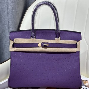 「#4156」 Hermès Purple Ostrich Gold Buckle Birkin Bag 30cm
