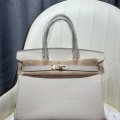 「#4158」 Hermès Milkshake White Ostrich Gold Buckle Birkin Bag 30cm