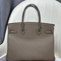 「#4159」Hermès Grey Ostrich Gold Buckle Birkin Bag 30cm