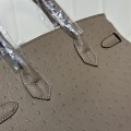 「#4159」Hermès Grey Ostrich Gold Buckle Birkin Bag 30cm