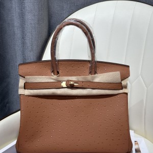 「#4160」Hermès Brown Ostrich Gold Buckle Birkin Bag 30cm