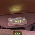 「#10237」Chanel Red Ribbed Gold Buckle Hot Mom Bag 67086 25cm