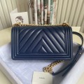 「#10239」Chanel blue ribbed gold buckle hot mom bag 67086 25cm