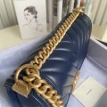 「#10239」Chanel blue ribbed gold buckle hot mom bag 67086 25cm