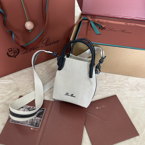 「#7205」Loro pian Bale - 16cm*14cm*23cm - canvas blue 「#7205」Loro pian Bale - 16cm*14cm*23cm - canvas blue