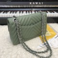 「#10251」Chanel 2018 Big V Light Green Silver Chain Silver Buckle 25cm AS8023