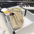 「#10257」Chanel 2018 Big V Beige Silver Chain Silver Buckle 20cm AS8500
