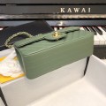 「#10258」Chanel 2018 Big V Bamboo Green Gold Chain Gold Buckle 20cm AS8500