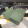 「#10258」Chanel 2018 Big V Bamboo Green Gold Chain Gold Buckle 20cm AS8500